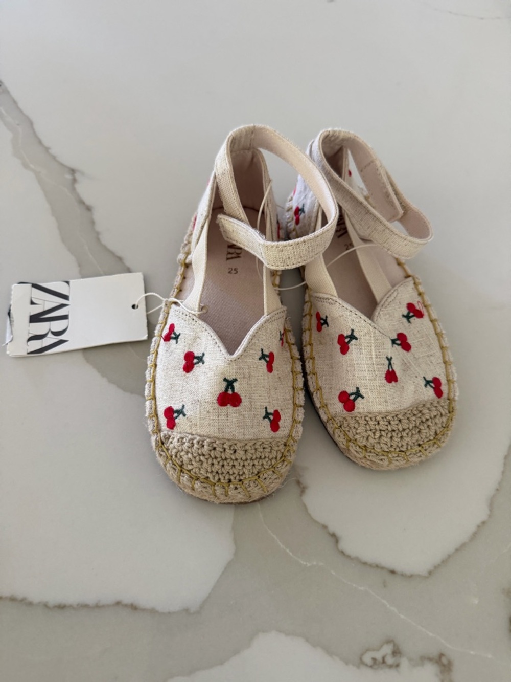 ZARA Cream Espadrille Sandals with Red Cherry Motif